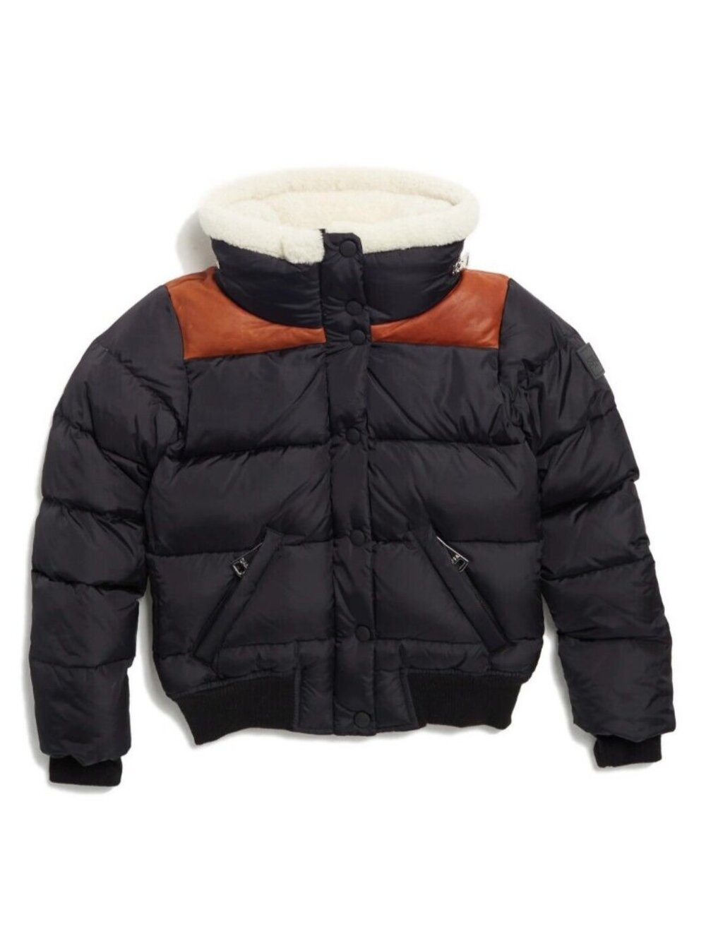 SAM. Girls Sawyer Shearling & Leather Trim Down Puffer Jacket Black Size 8